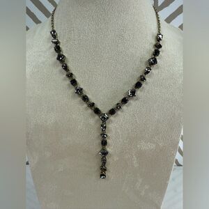 J Crew “Y” Drop Smokey Gray Gold Necklace